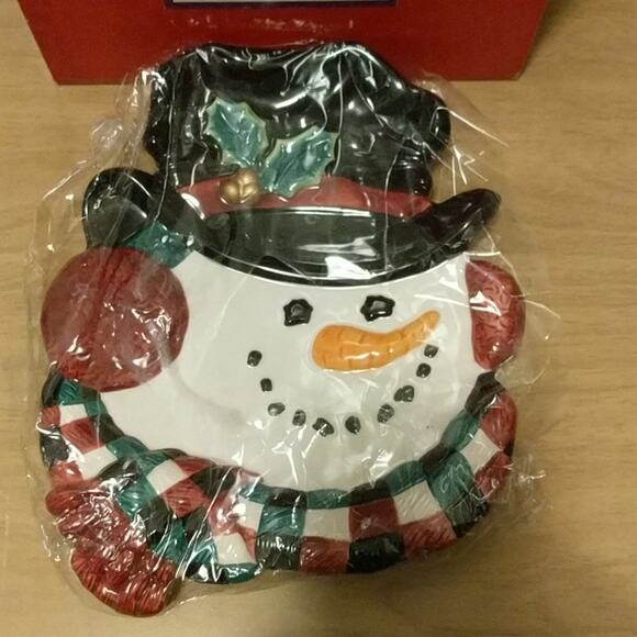 Fitz and Floyd Essentials Snowman Head Top Hat Christmas Canape Plate Dish - Picture 2 of 3